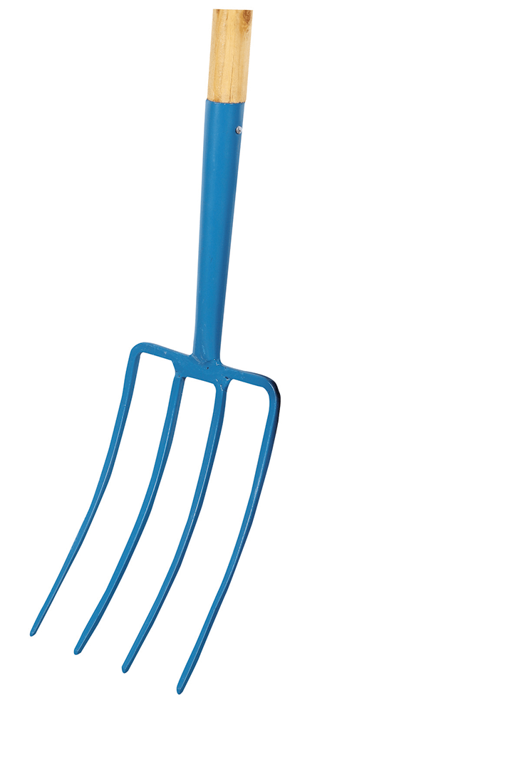 Garden fork with wooden shaft