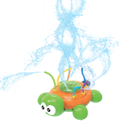 Dynamic turtle-shaped sprinkler with 6 spray arms <br />
and a rotating disc